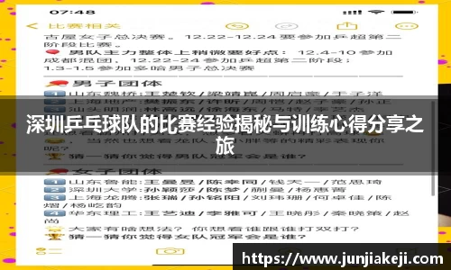 深圳乒乓球队的比赛经验揭秘与训练心得分享之旅